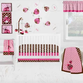 Bacati - Ladybugs 10-Piece Crib Bedding Set with Two Crib Sheets - Pink/Chocolate Girls