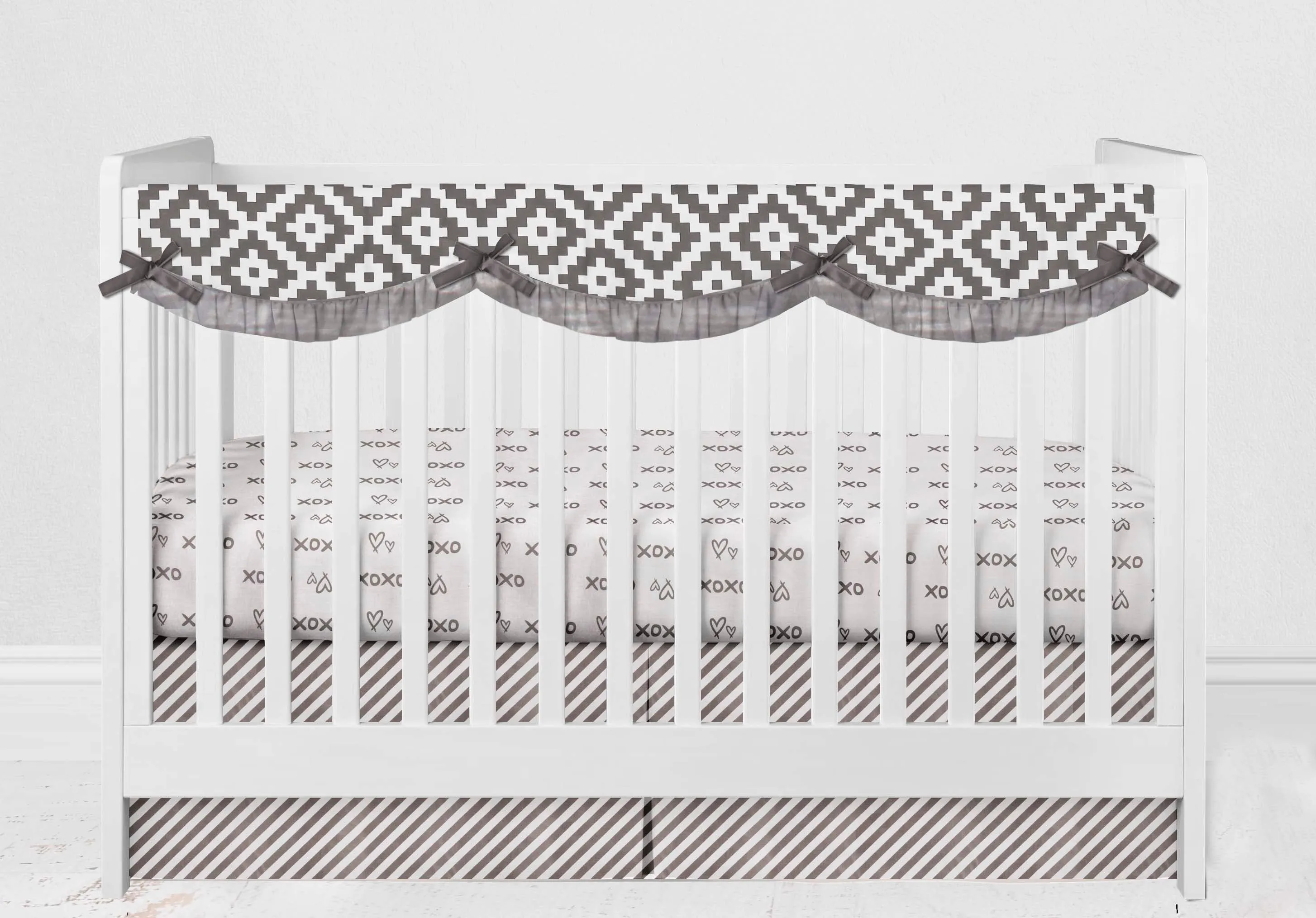 Bacati - Love Aztec 10-Piece Crib Bedding Set with Crib Rail Guard - Grey/Silver Unisex