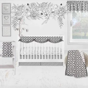 Bacati - Love Aztec 10-Piece Crib Bedding Set with Crib Rail Guard - Grey/Silver Unisex
