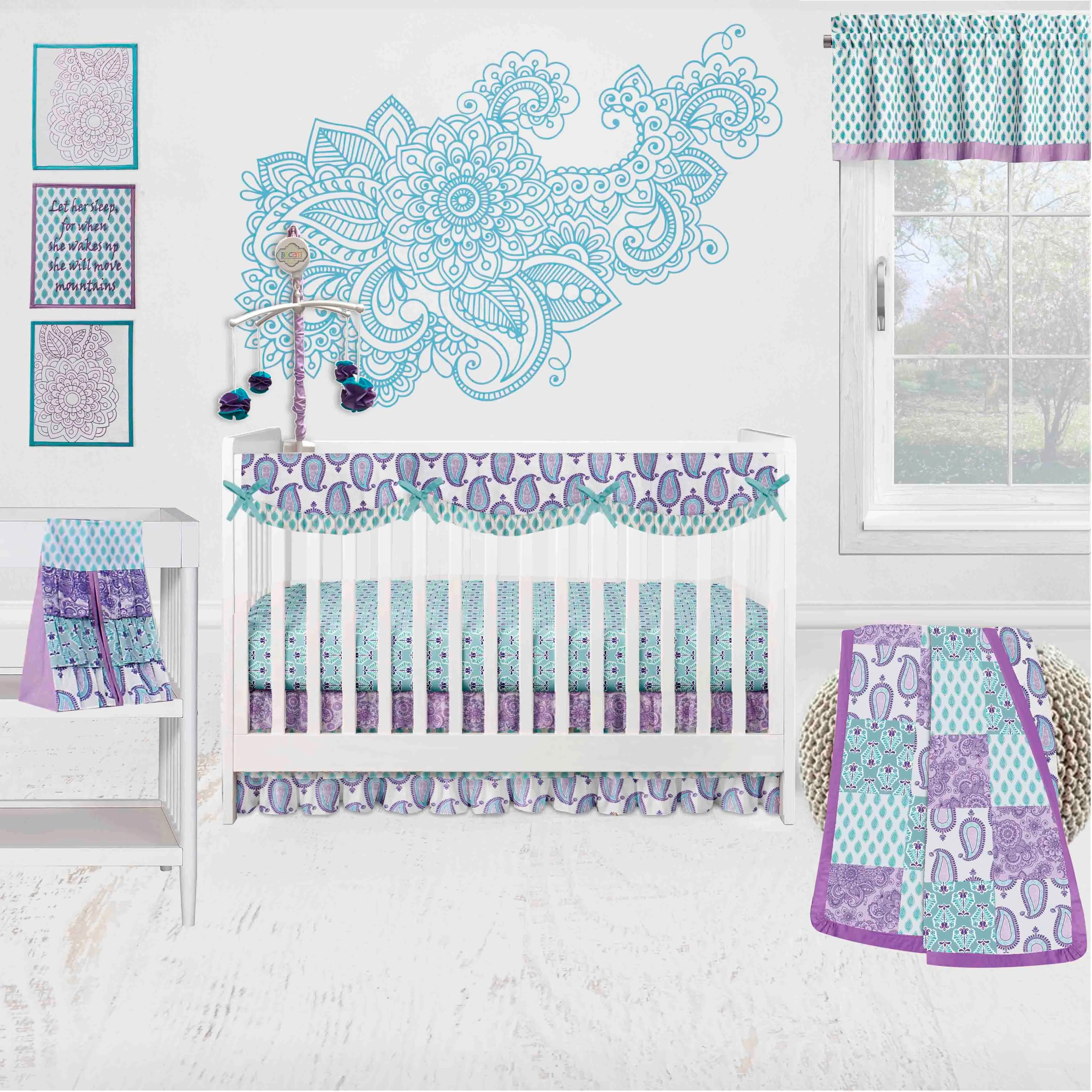 Bacati - Paisley Isabella 10-Piece Crib Bedding Set with Crib Rail Guard - Lilac/Purple/Aqua Girls