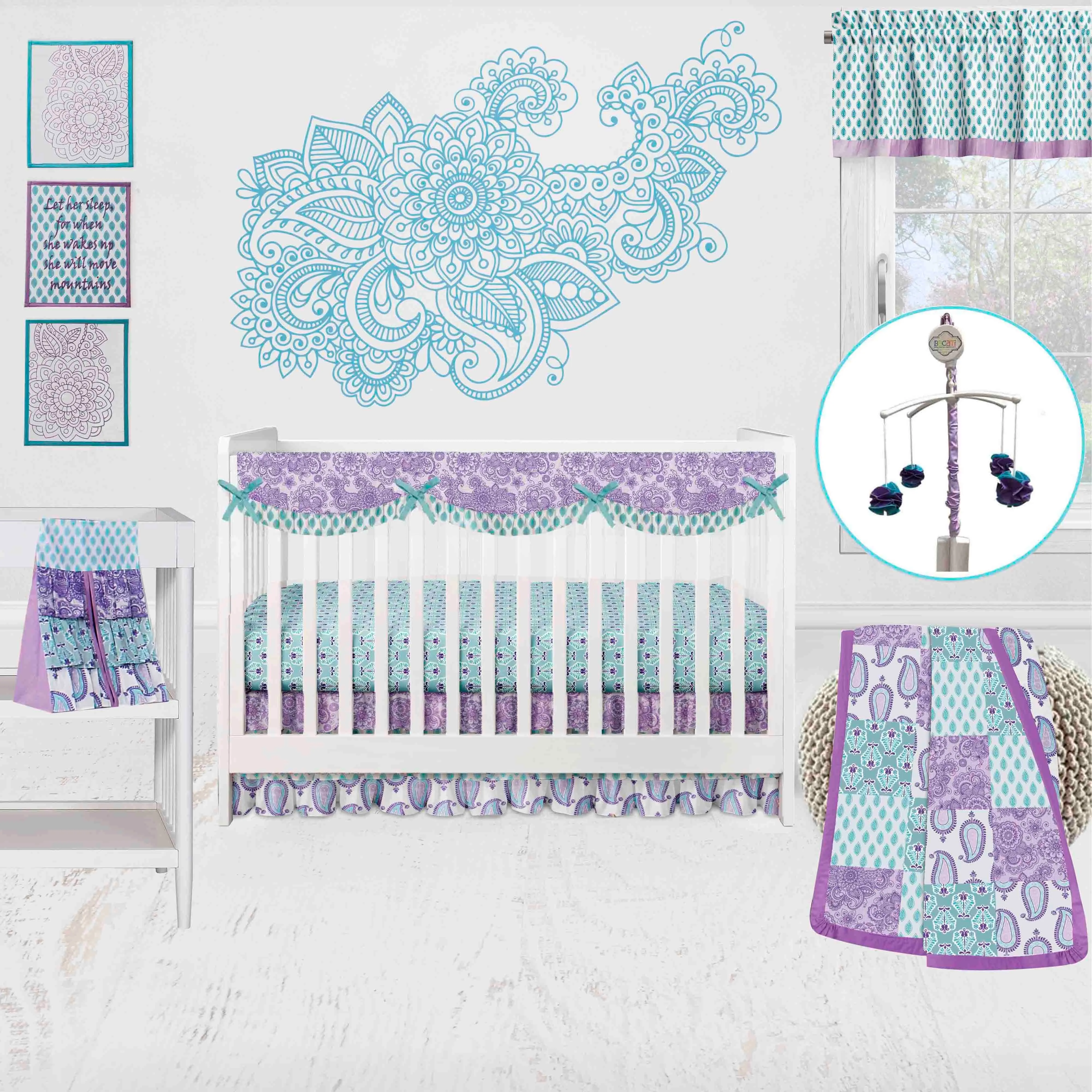 Bacati - Paisley Isabella 10-Piece Crib Bedding Set with Crib Rail Guard - Lilac/Purple/Aqua Girls