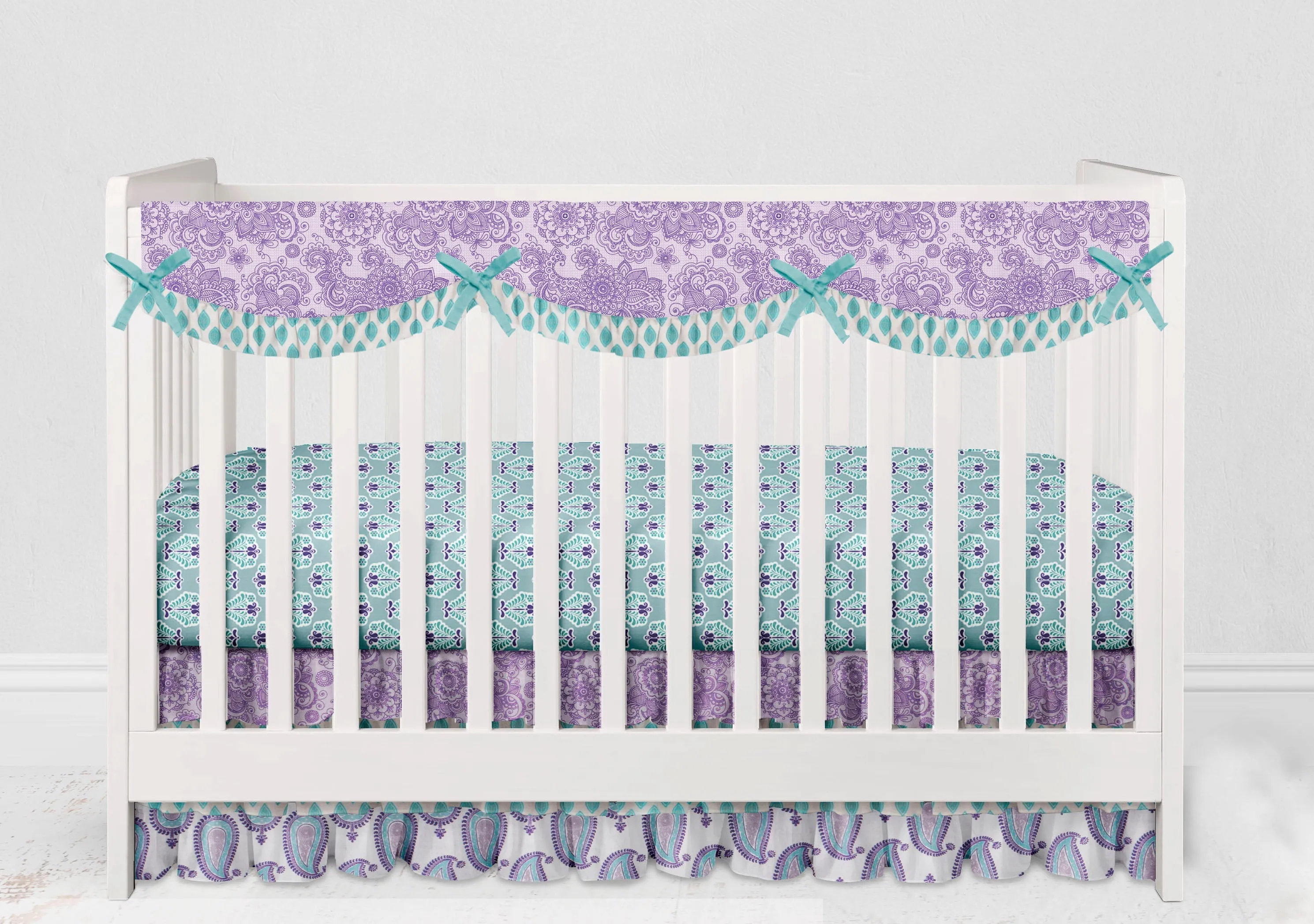 Bacati - Paisley Isabella 10-Piece Crib Bedding Set with Crib Rail Guard - Lilac/Purple/Aqua Girls