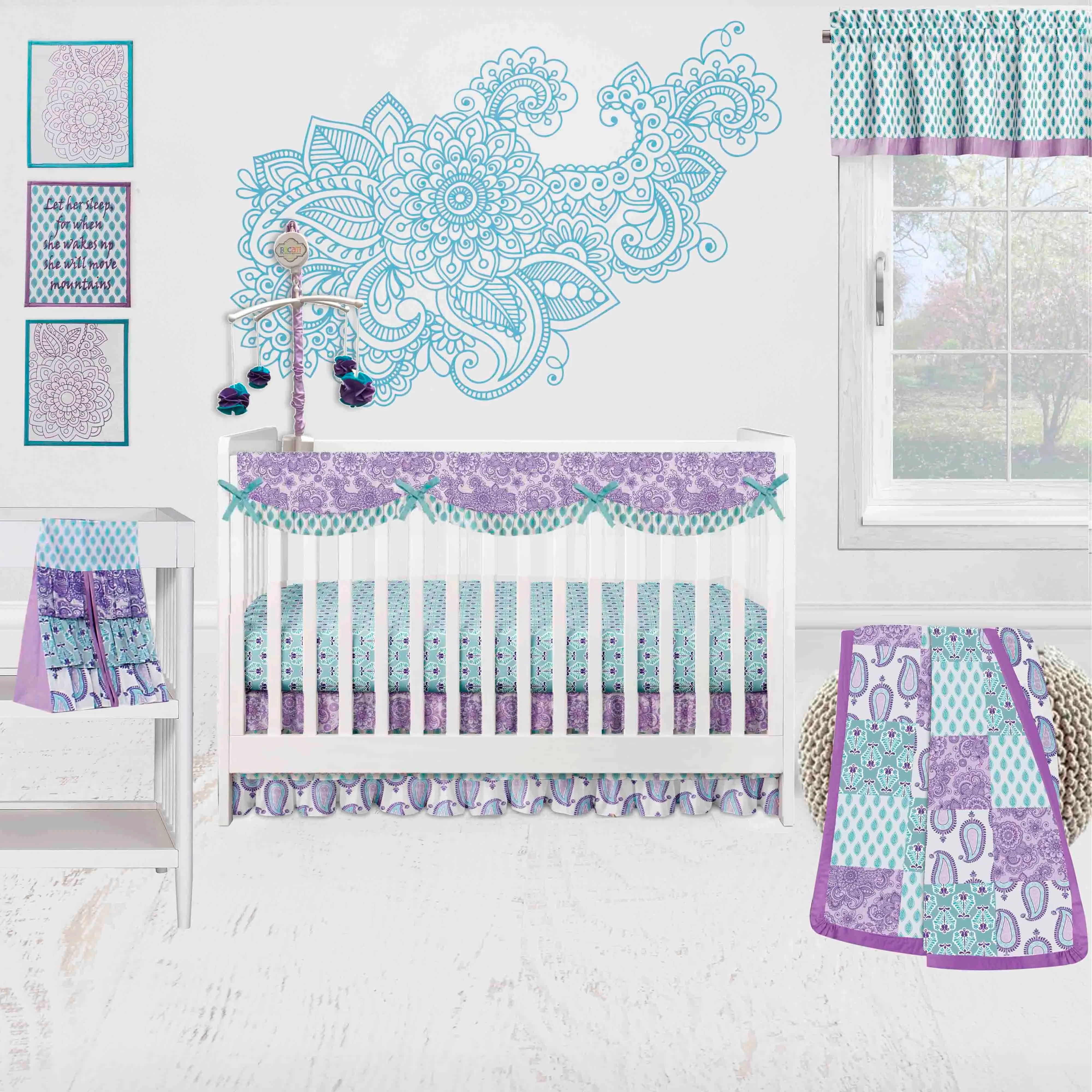 Bacati - Paisley Isabella 10-Piece Crib Bedding Set with Crib Rail Guard - Lilac/Purple/Aqua Girls