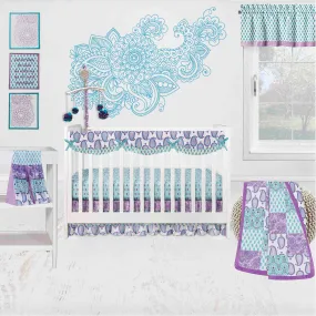 Bacati - Paisley Isabella 10-Piece Crib Bedding Set with Crib Rail Guard - Lilac/Purple/Aqua Girls