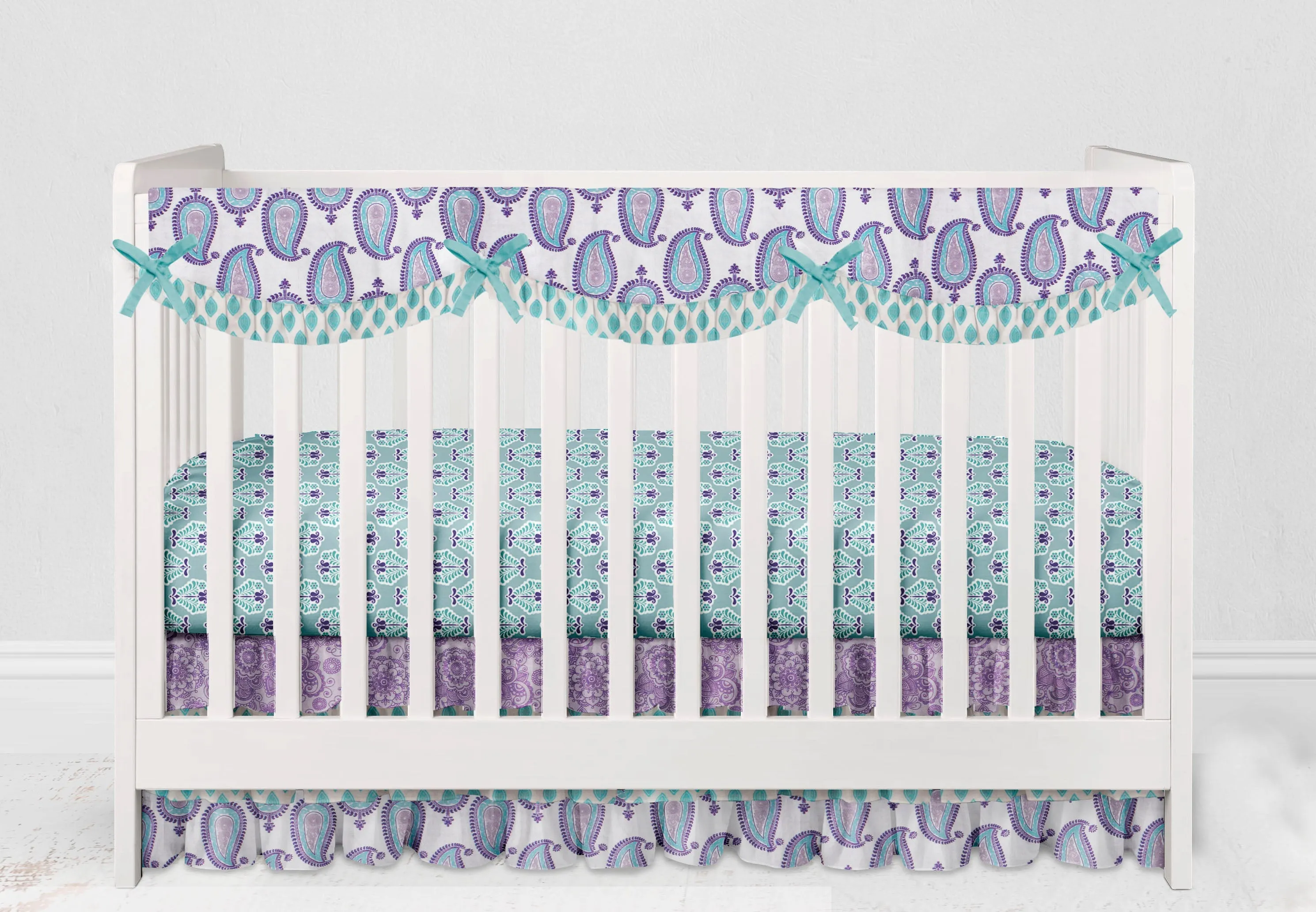 Bacati - Paisley Isabella 10-Piece Crib Bedding Set with Crib Rail Guard - Lilac/Purple/Aqua Girls
