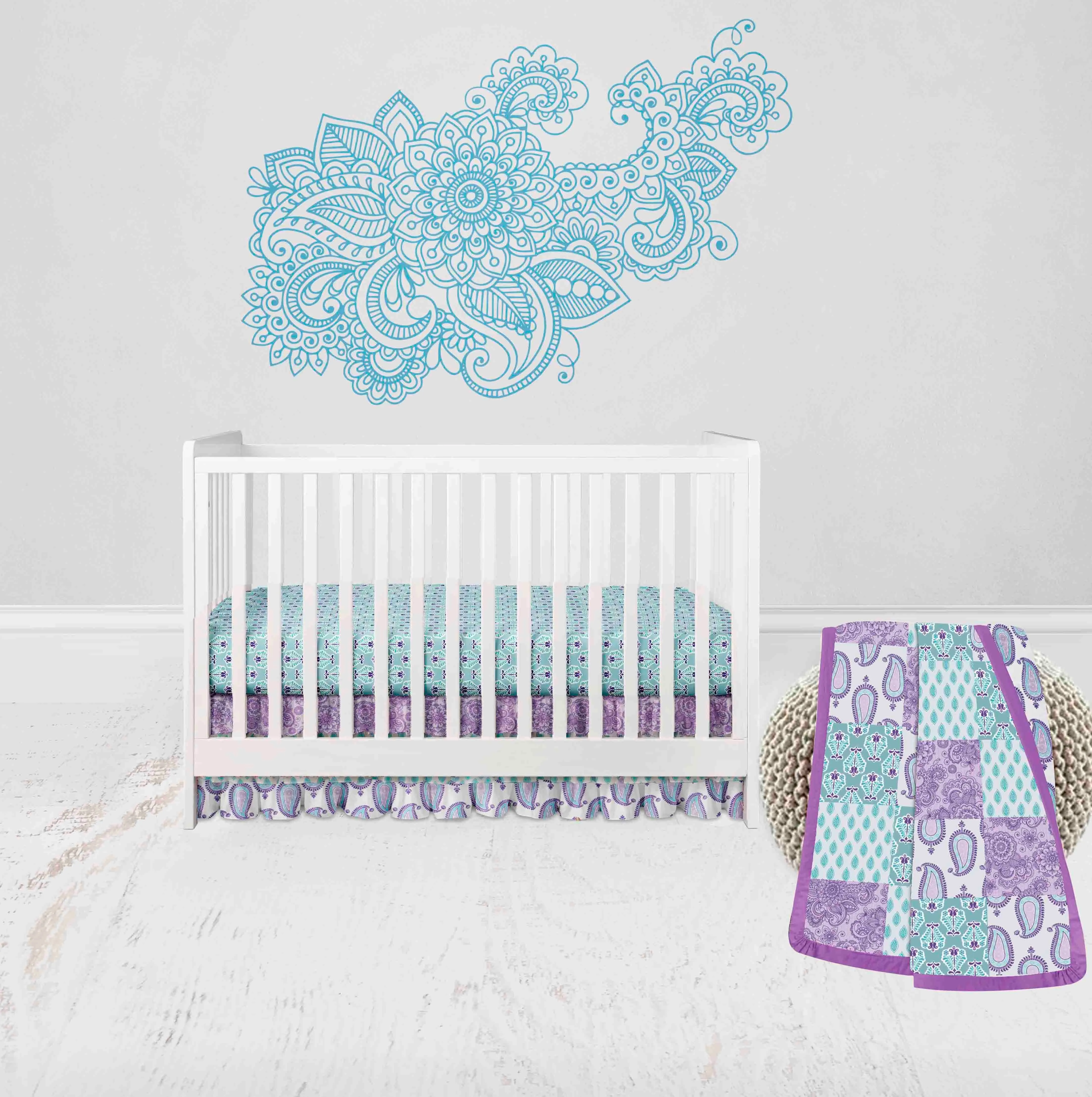 Bacati - Paisley Isabella 3-Piece Crib Bedding Set - Lilac/Purple/Aqua Girls