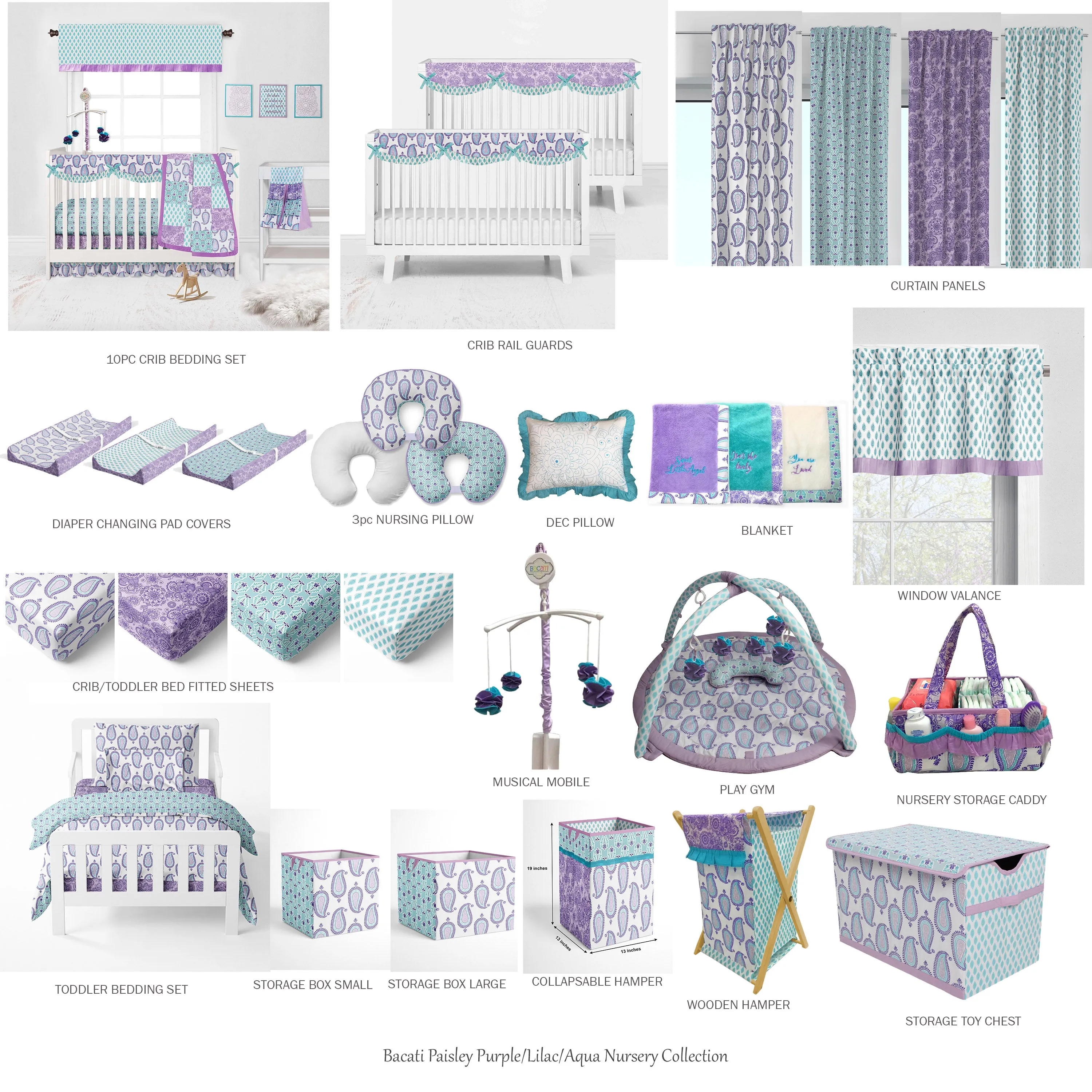 Bacati - Paisley Isabella 3-Piece Crib Bedding Set - Lilac/Purple/Aqua Girls