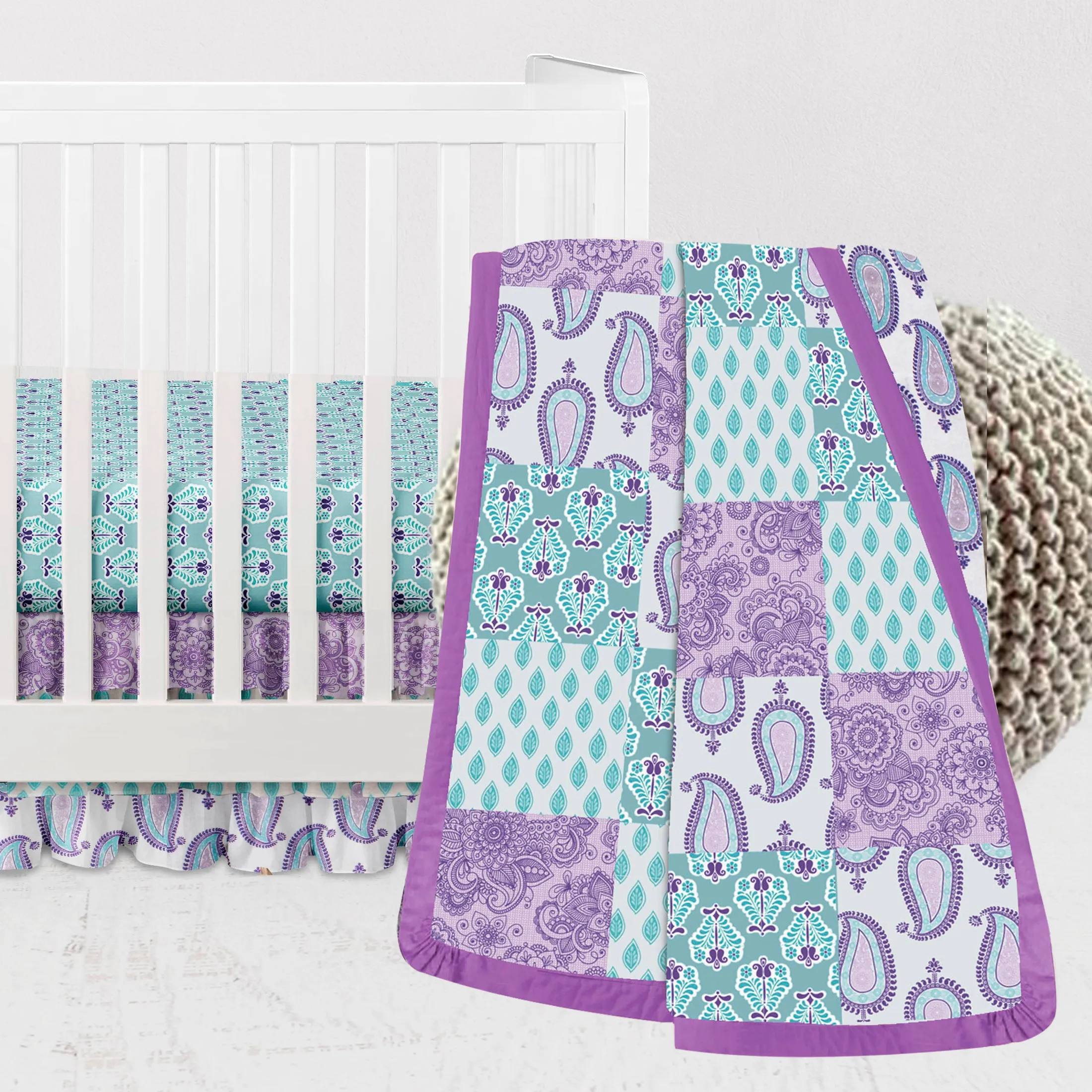 Bacati - Paisley Isabella 3-Piece Crib Bedding Set - Lilac/Purple/Aqua Girls