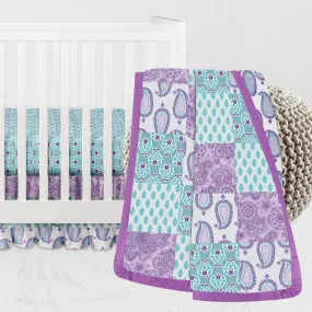 Bacati - Paisley Isabella 3-Piece Crib Bedding Set - Lilac/Purple/Aqua Girls