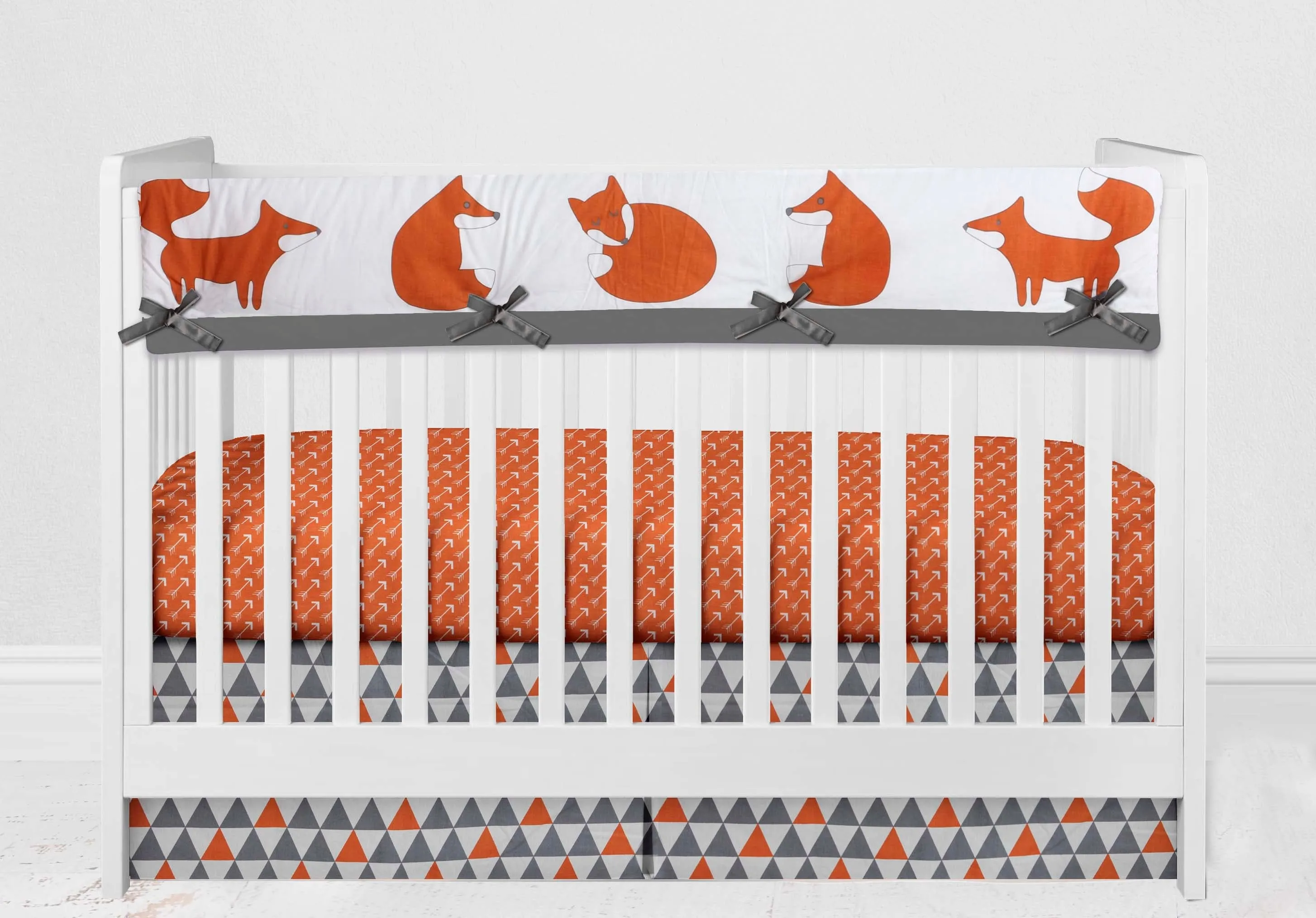 Bacati - Playful Fox 10-Piece Crib Bedding Set with Crib Rail Guard - Orange/Grey Unisex