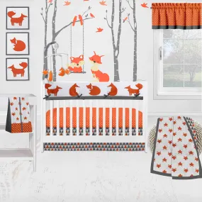 Bacati - Playful Fox 10-Piece Crib Bedding Set with Crib Rail Guard - Orange/Grey Unisex