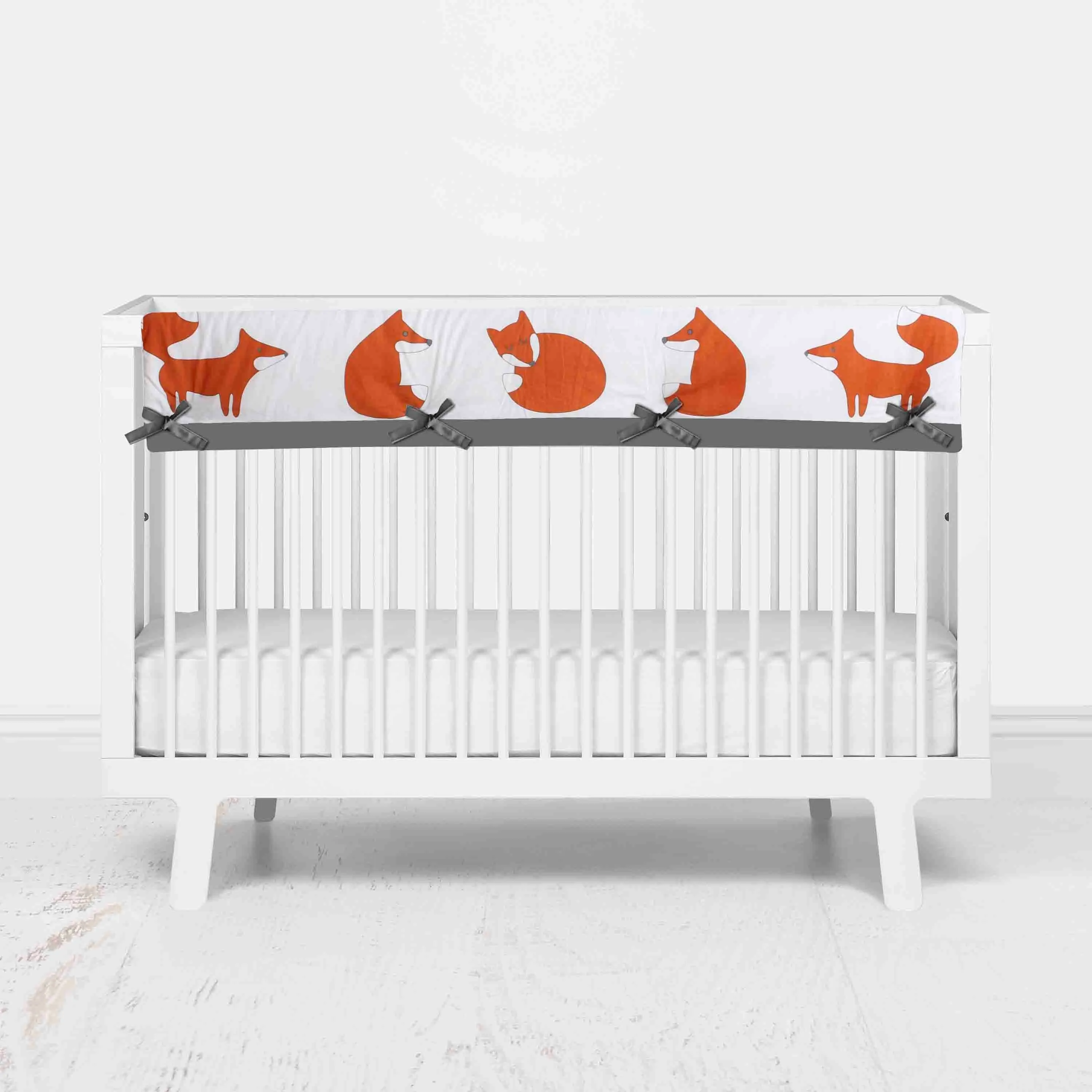 Bacati - Playful Fox 10-Piece Crib Bedding Set with Crib Rail Guard - Orange/Grey Unisex