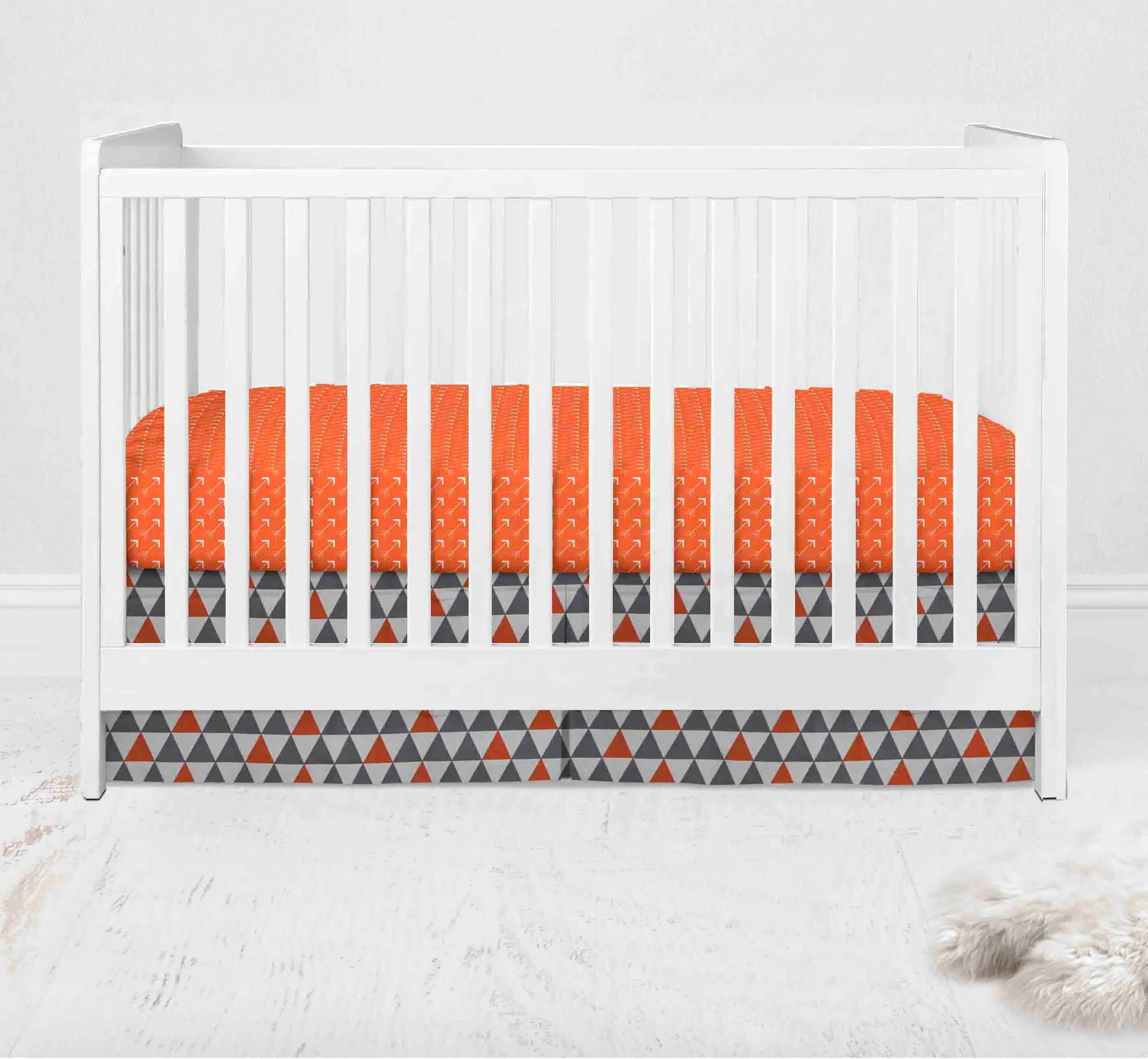 Bacati - Playful Fox 10-Piece Crib Bedding Set with Crib Rail Guard - Orange/Grey Unisex