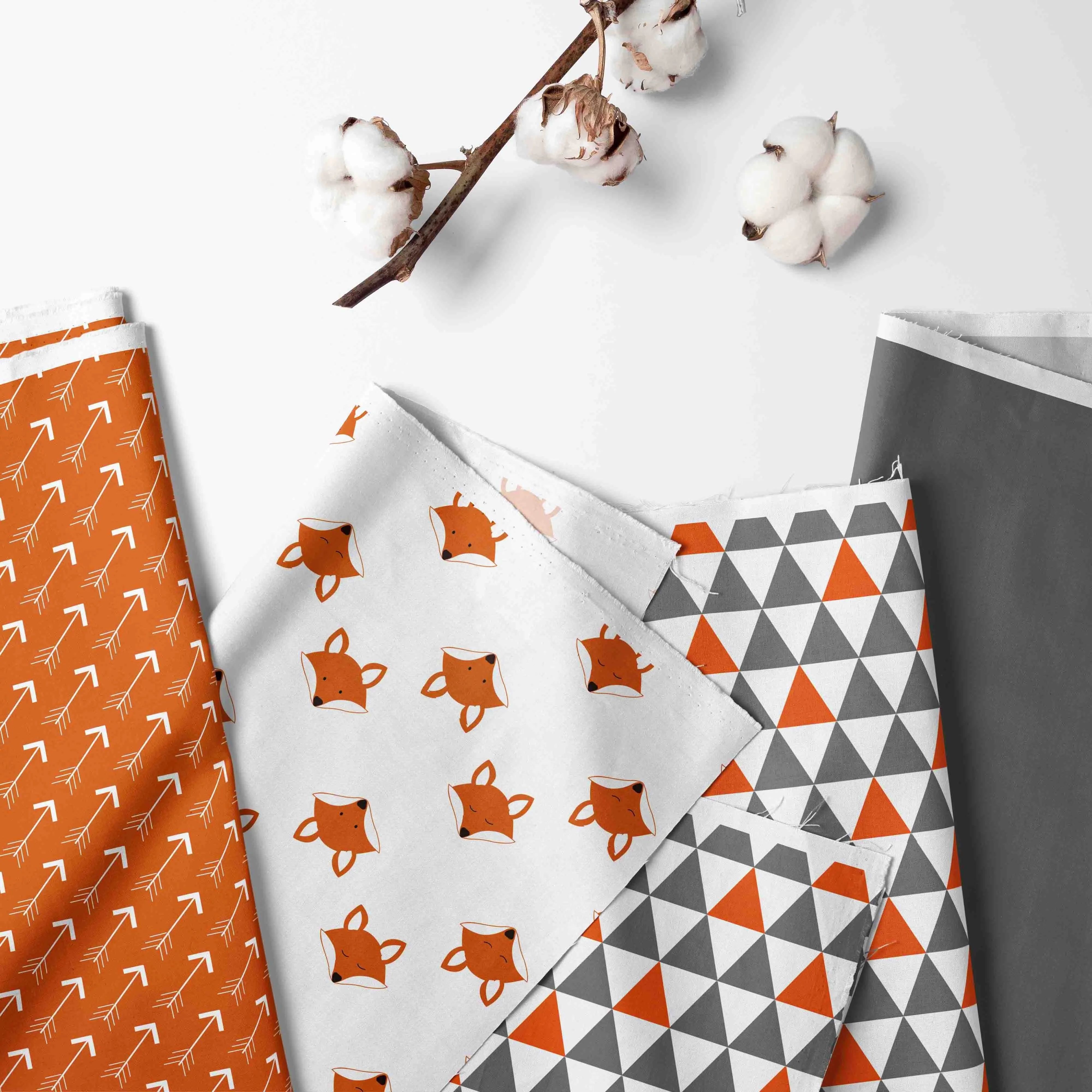 Bacati - Playful Fox 10-Piece Crib Bedding Set with Crib Rail Guard - Orange/Grey Unisex