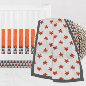Bacati - Playful Fox 3-Piece Crib Bedding Set - Orange/Grey Unisex
