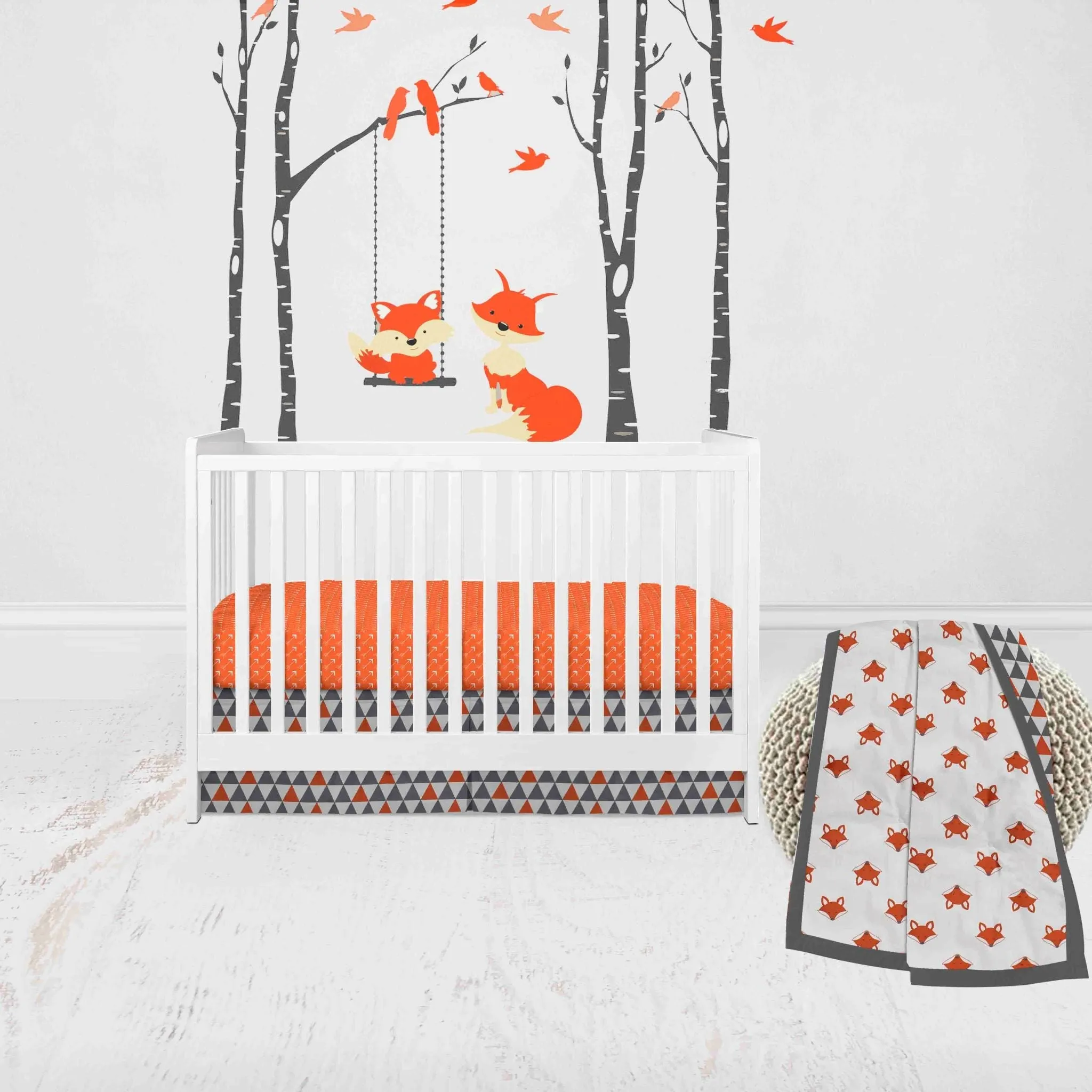 Bacati - Playful Fox 3-Piece Crib Bedding Set - Orange/Grey Unisex
