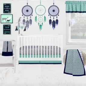 Bacati - Tribal Noah 10-Piece Crib Bedding Set with Two Crib Sheets - Mint/Navy Boys