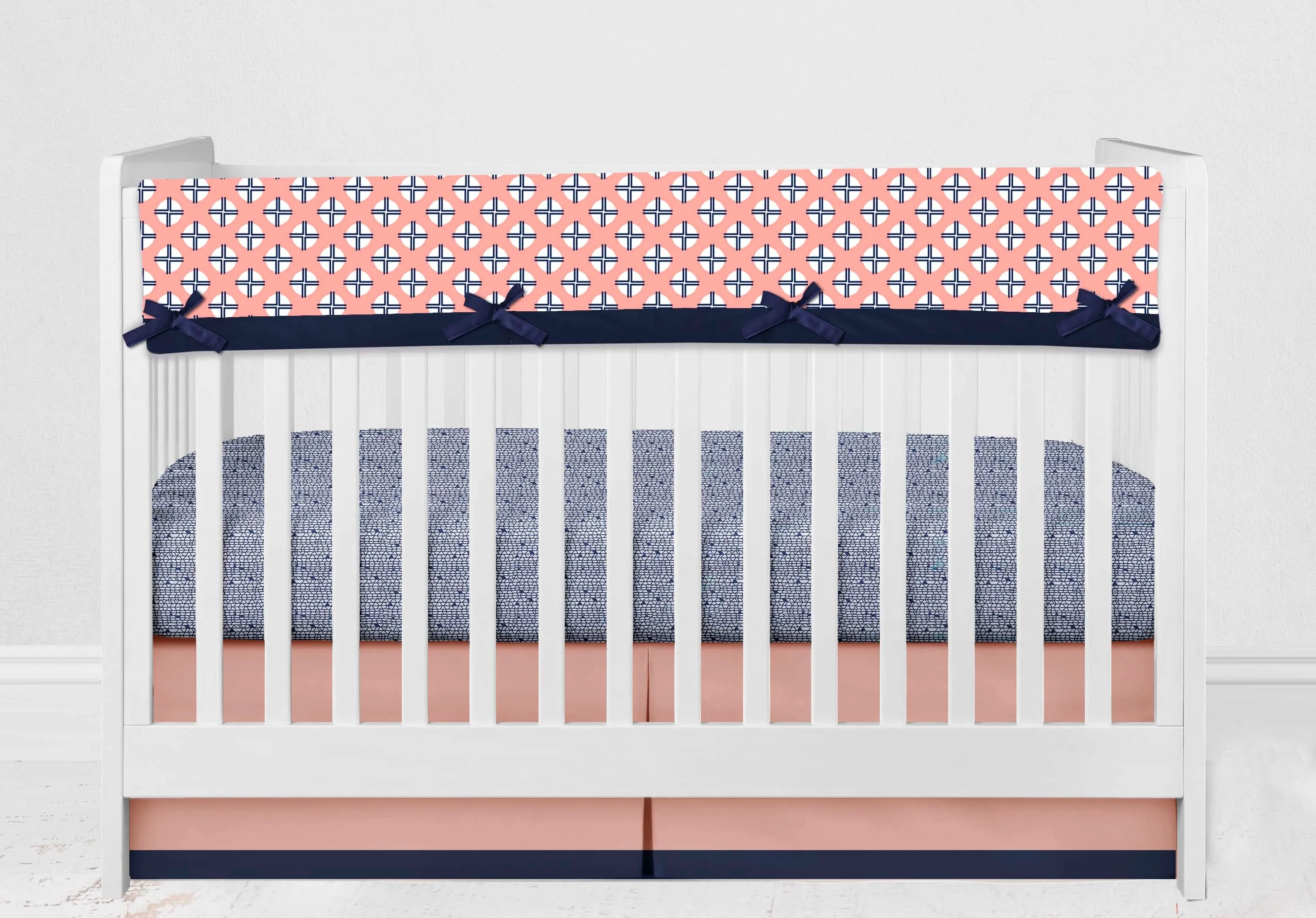 Bacati - Tribal Olivia 10-Piece Crib Bedding Set with Crib Rail Guard - Coral/Navy Girls