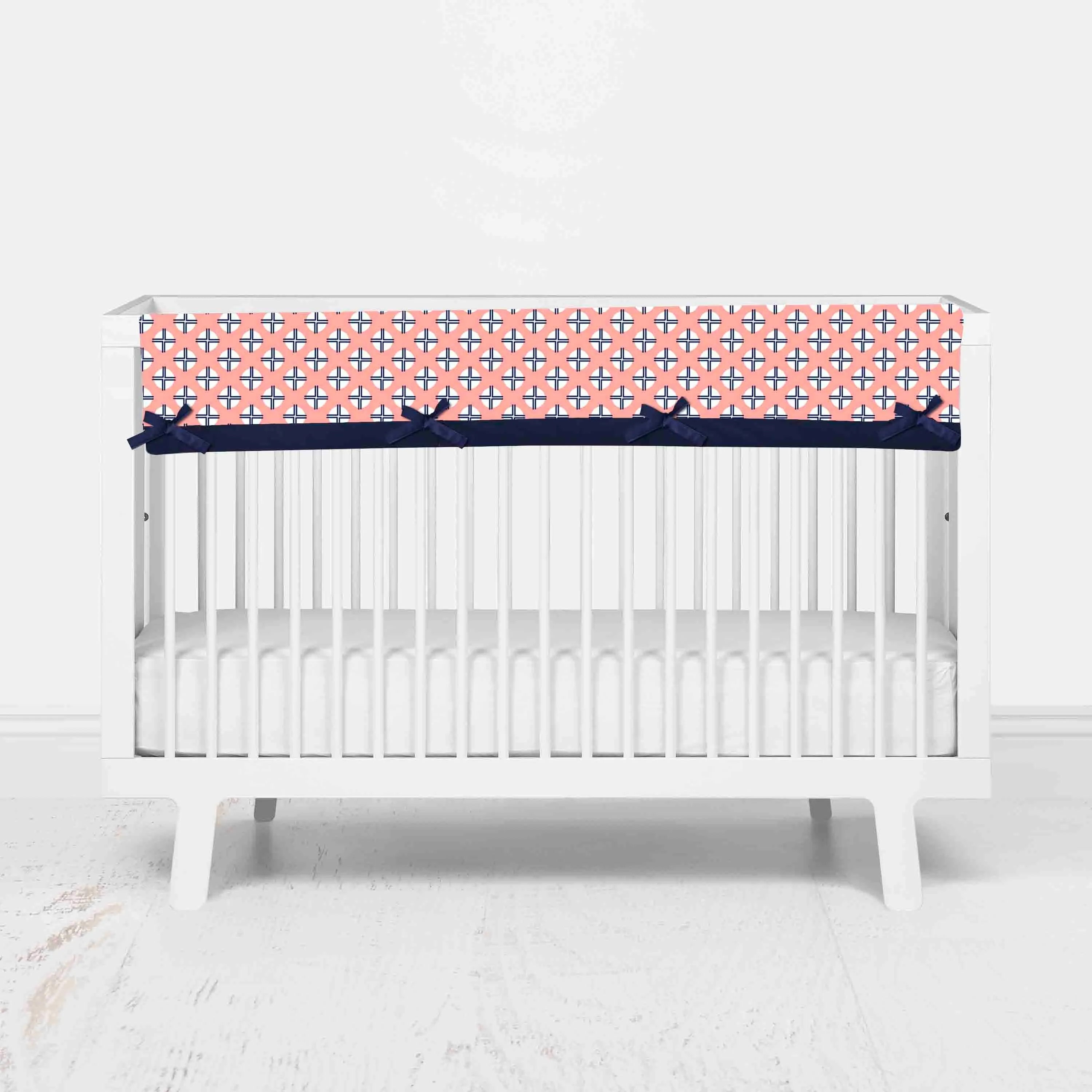 Bacati - Tribal Olivia 10-Piece Crib Bedding Set with Crib Rail Guard - Coral/Navy Girls
