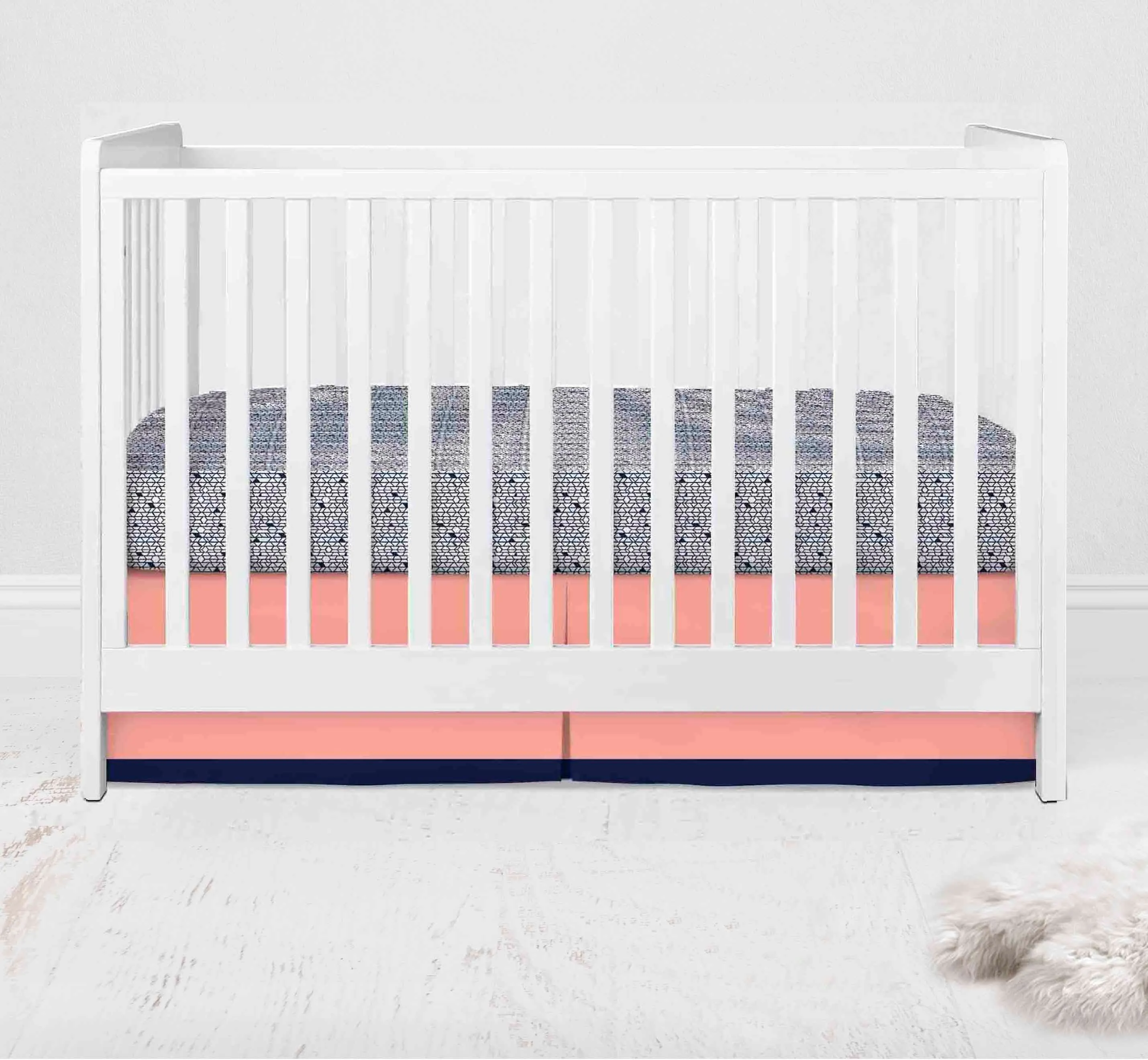 Bacati - Tribal Olivia 10-Piece Crib Bedding Set with Crib Rail Guard - Coral/Navy Girls