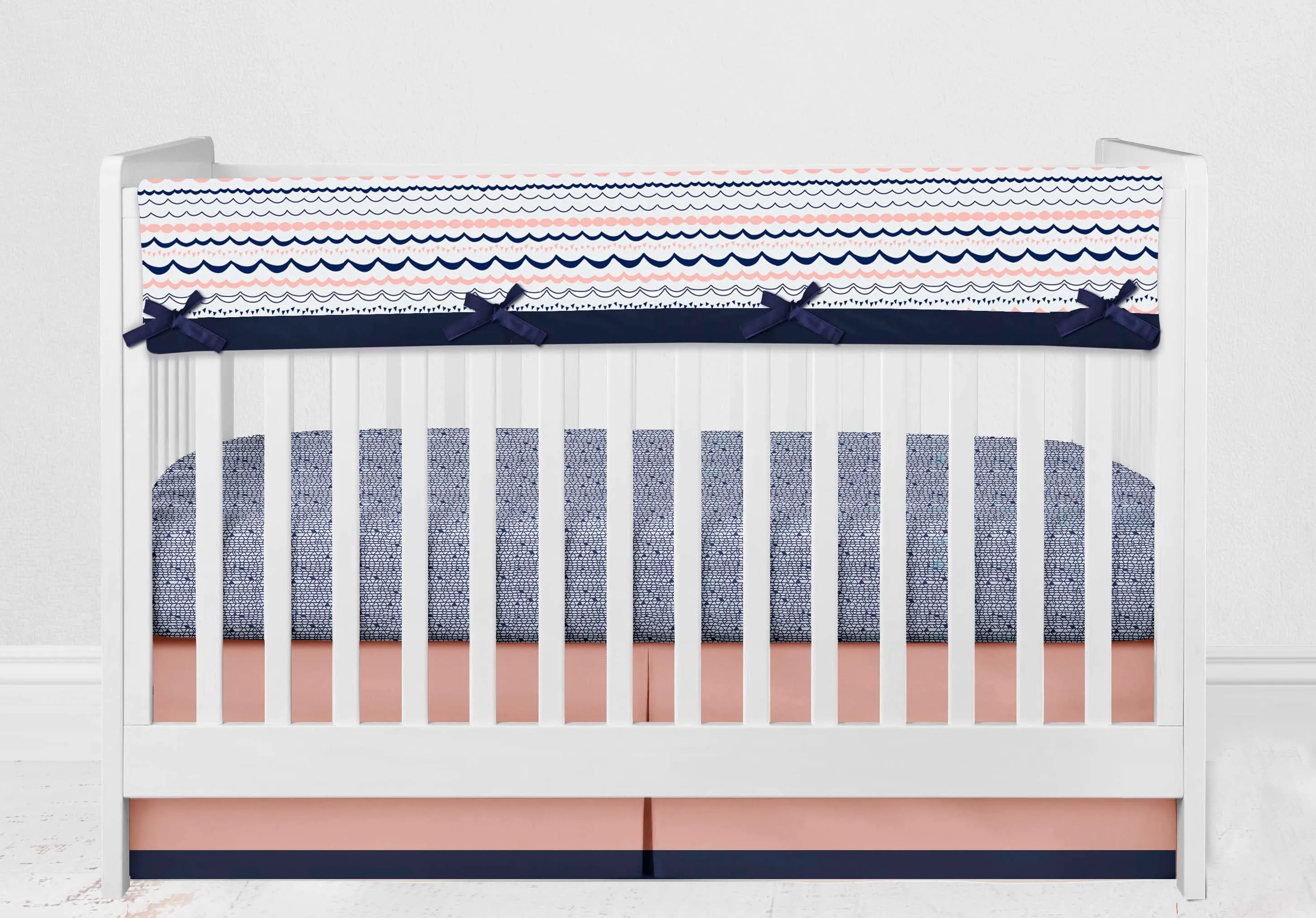 Bacati - Tribal Olivia 10-Piece Crib Bedding Set with Crib Rail Guard - Coral/Navy Girls