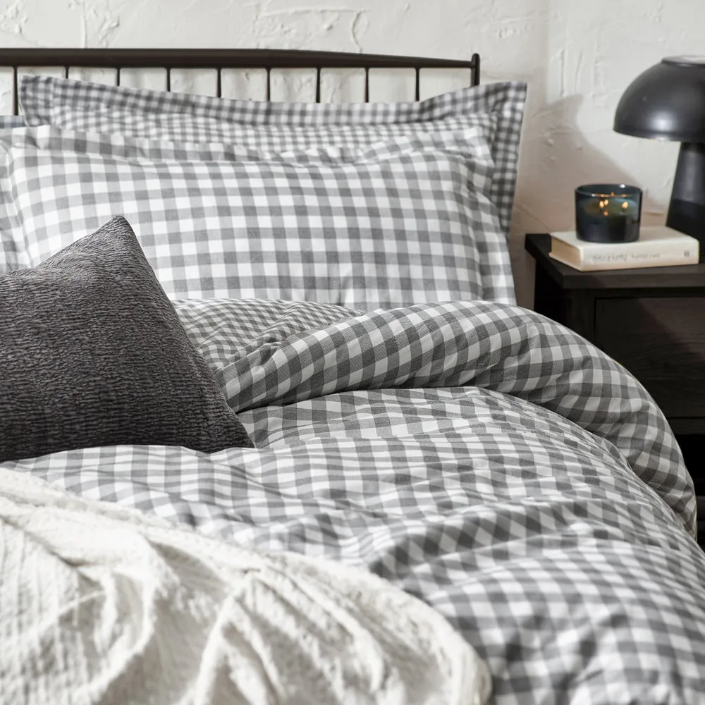 Barton Check Reversible Duvet Cover Set Grey