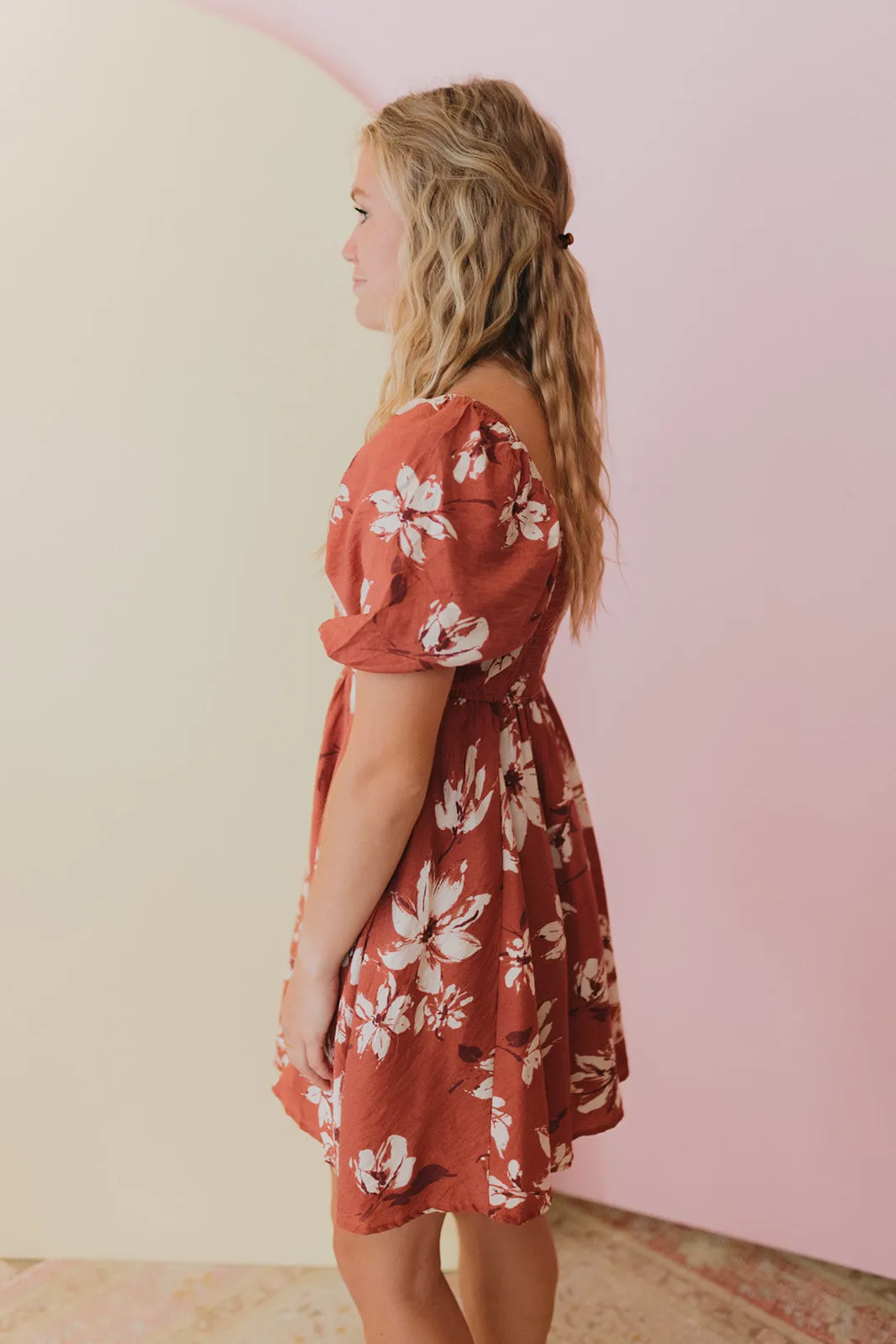 Beautiful Moment Terracotta Floral Mini Dress