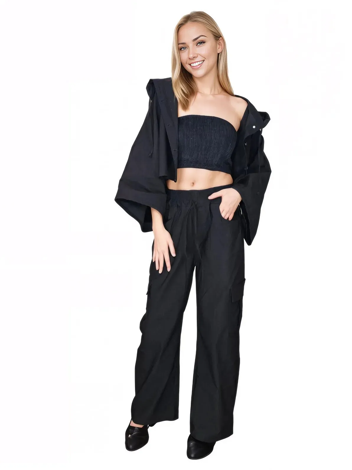 Black Oversized Cropped Hoodie – Stretchy, Cozy & Effortlessly Stylish