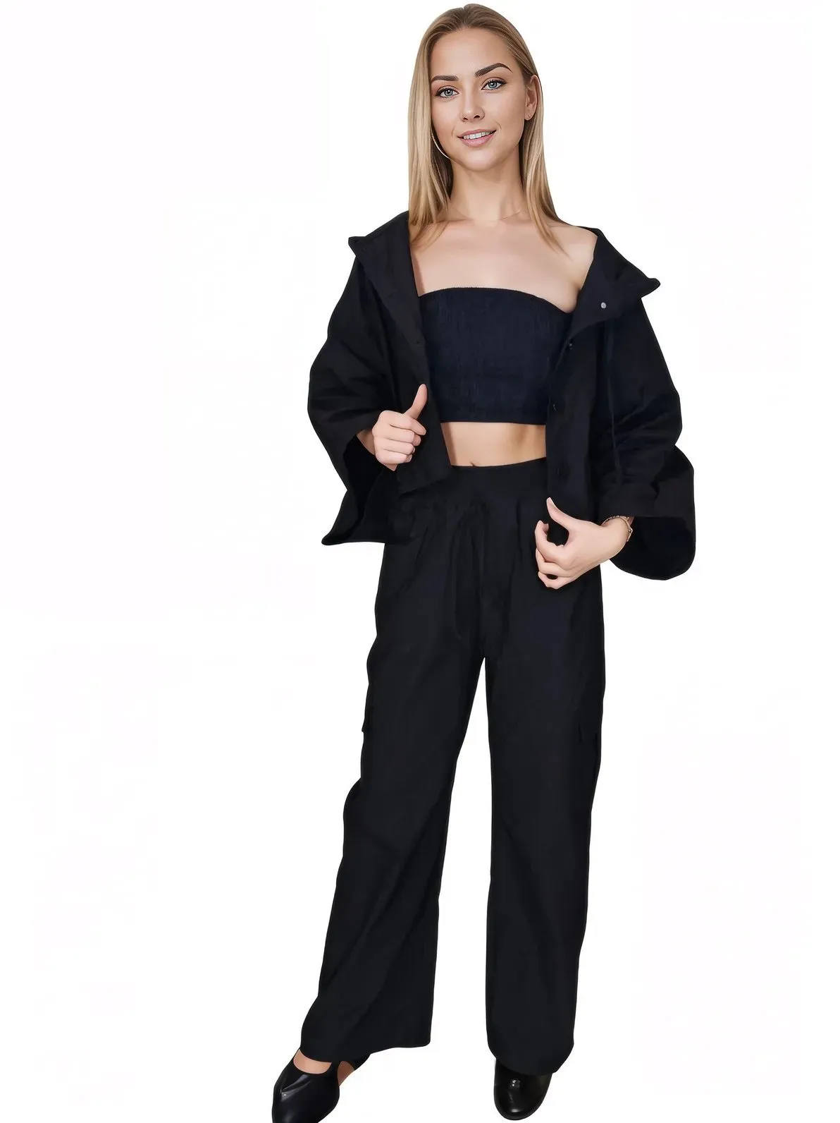 Black Oversized Cropped Hoodie – Stretchy, Cozy & Effortlessly Stylish