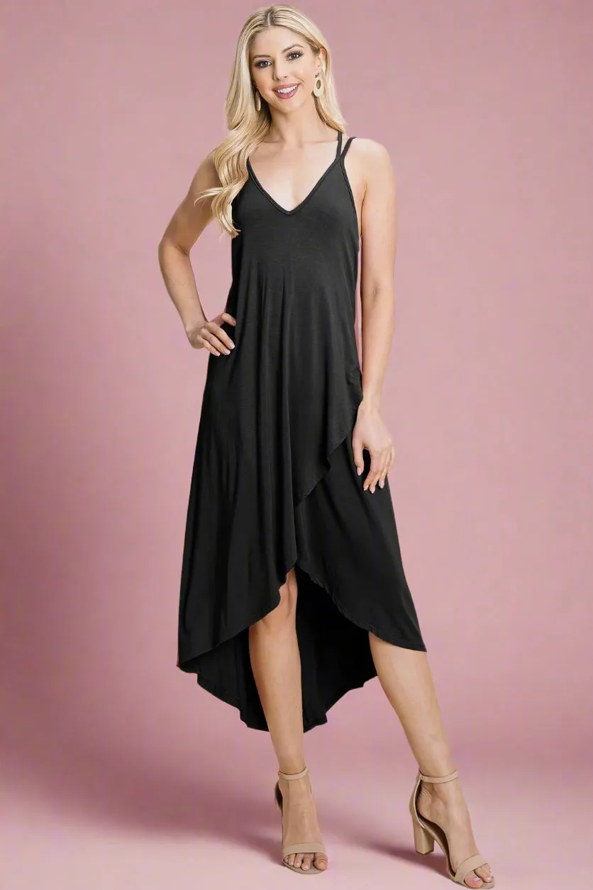 Cami Deep V High Low Dress Black