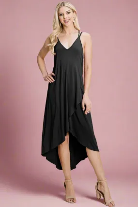 Cami Deep V High Low Dress Black