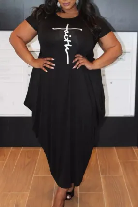 Casual Print Split Joint Asymmetrical O Neck Short Sleeve Dress Plus Size Dresses