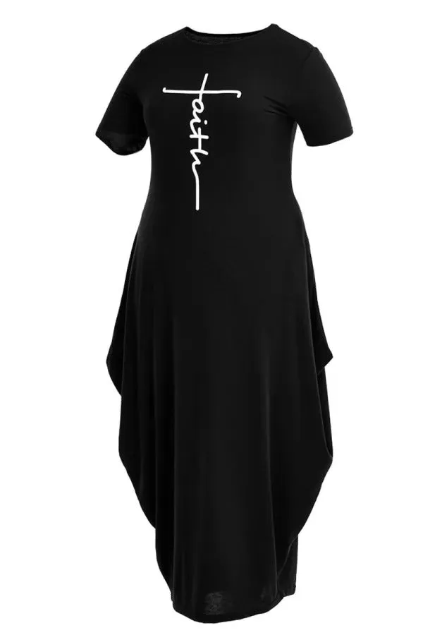 Casual Print Split Joint Asymmetrical O Neck Short Sleeve Dress Plus Size Dresses