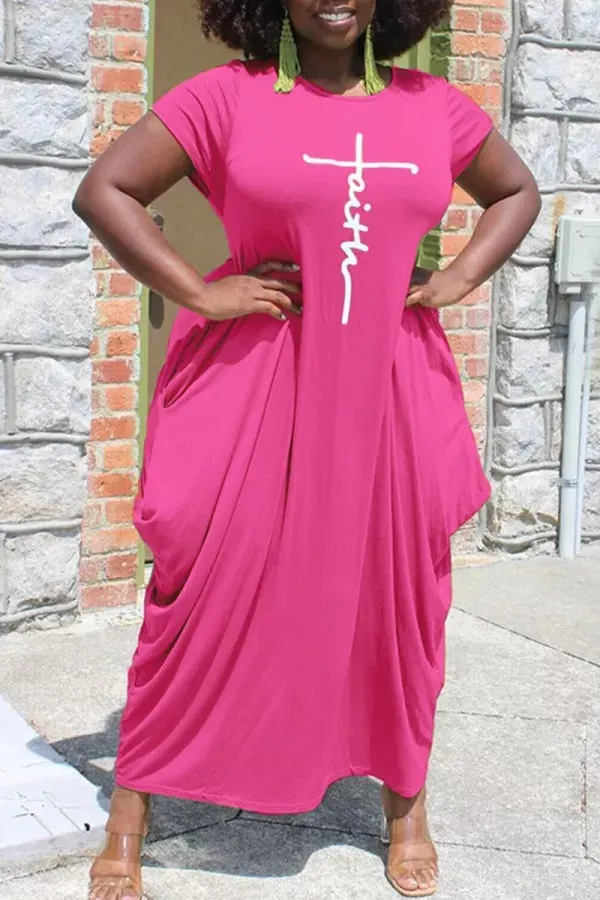 Casual Print Split Joint Asymmetrical O Neck Short Sleeve Dress Plus Size Dresses