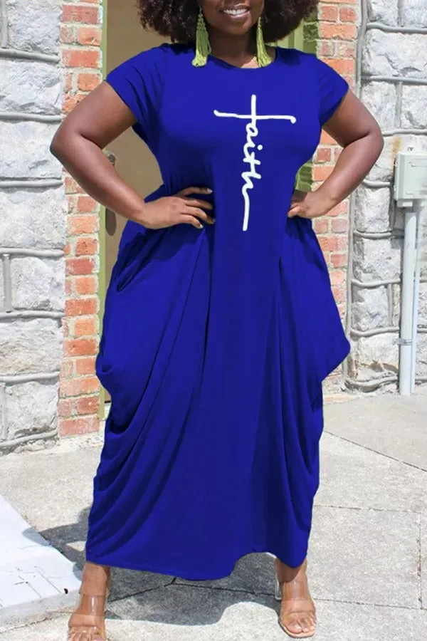 Casual Print Split Joint Asymmetrical O Neck Short Sleeve Dress Plus Size Dresses
