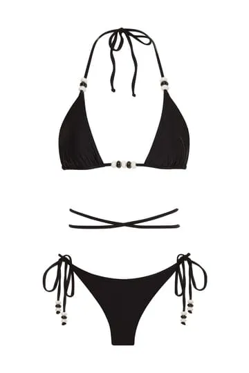 Cattleya Fuchsia Pink - Black Reversible Triangle Top & Tie Side Cheeky Bikini Bottom Swimsuit