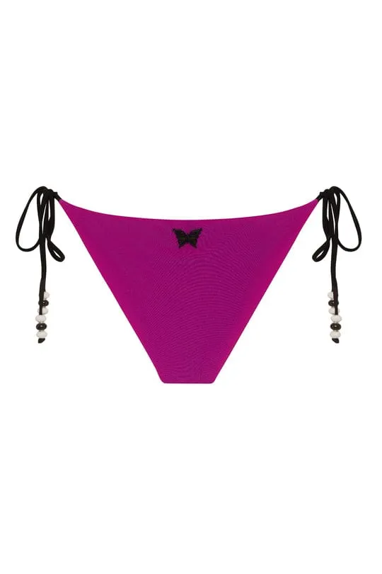 Cattleya Fuchsia Pink - Black Reversible Triangle Top & Tie Side Cheeky Bikini Bottom Swimsuit