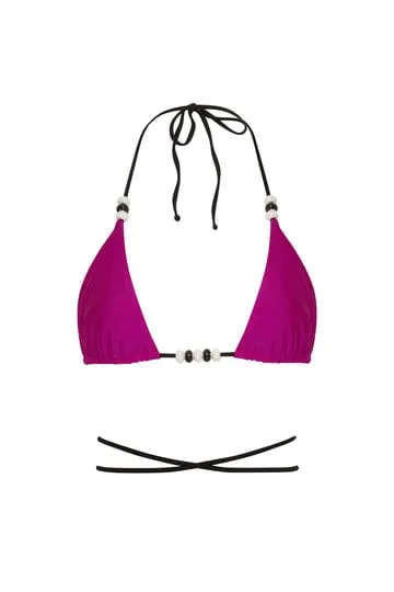 Cattleya Fuchsia Pink - Black Reversible Triangle Top & Tie Side Cheeky Bikini Bottom Swimsuit