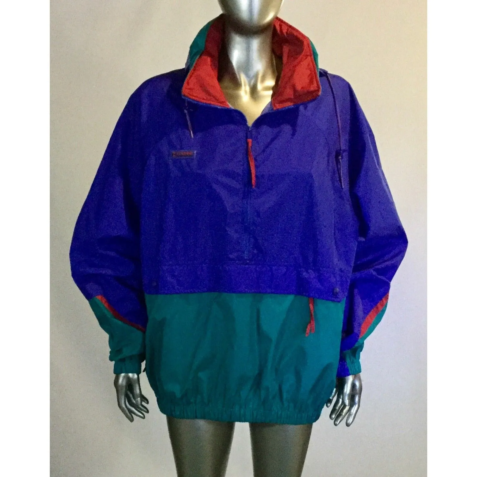 Columbia Pullover Windbreaker 1-4 Zip, Large, Colorblock VTG 90s Purple PACKABLE