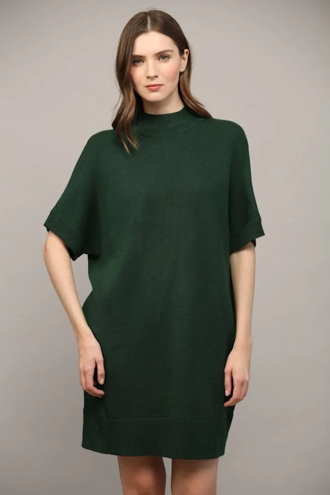 Crew Neck Short Sleeve Sweater Dress Green