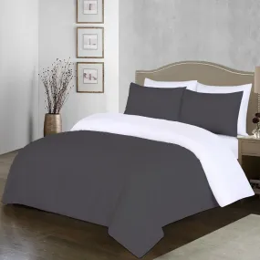 Dark Grey And White Reversible Duvet Set Solid Comfy Sateen
