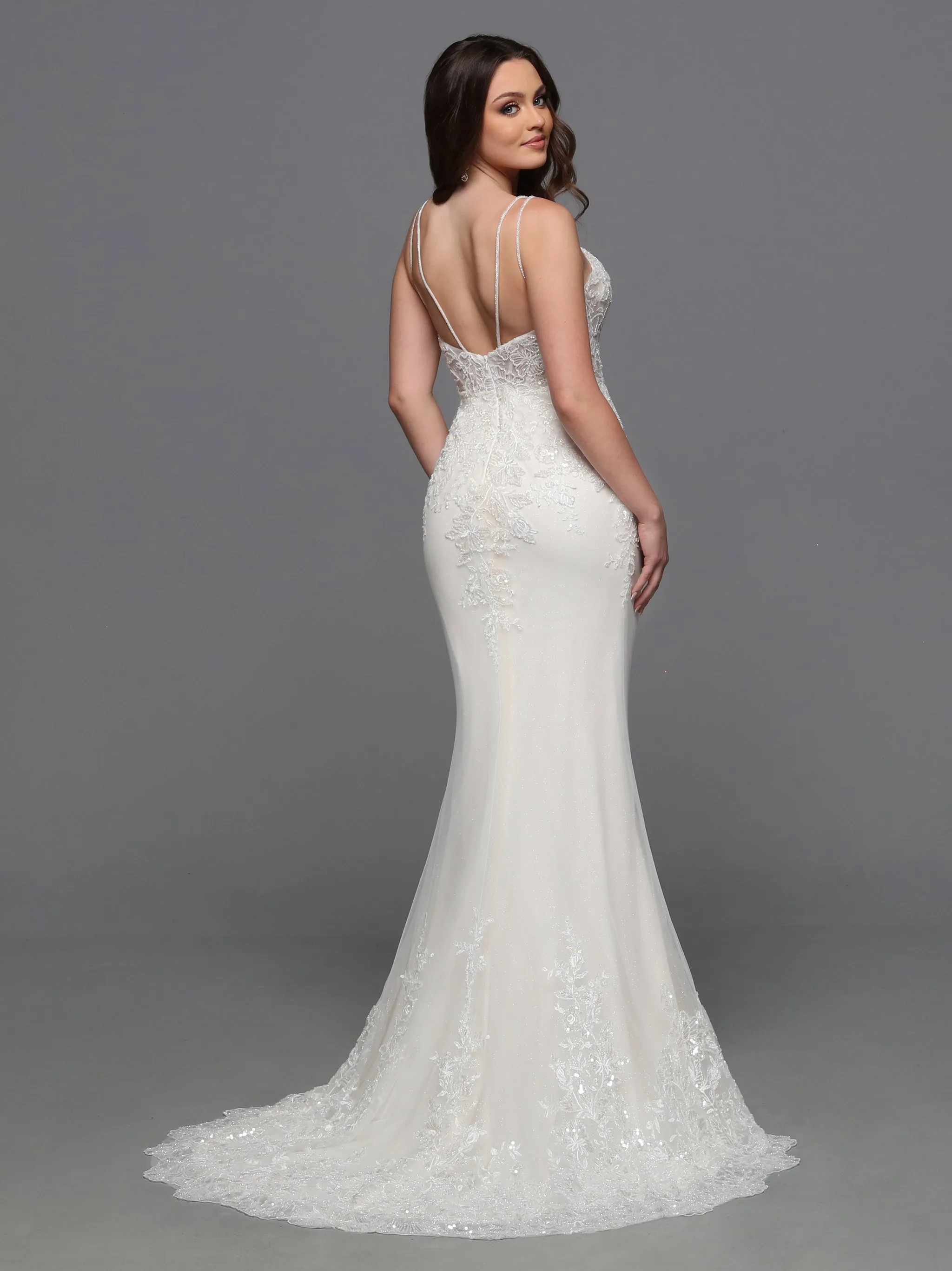 Davinci Bridal 50843 Sheer Beaded Wedding Dress Detachable Overskirt sequin Bridal Gown