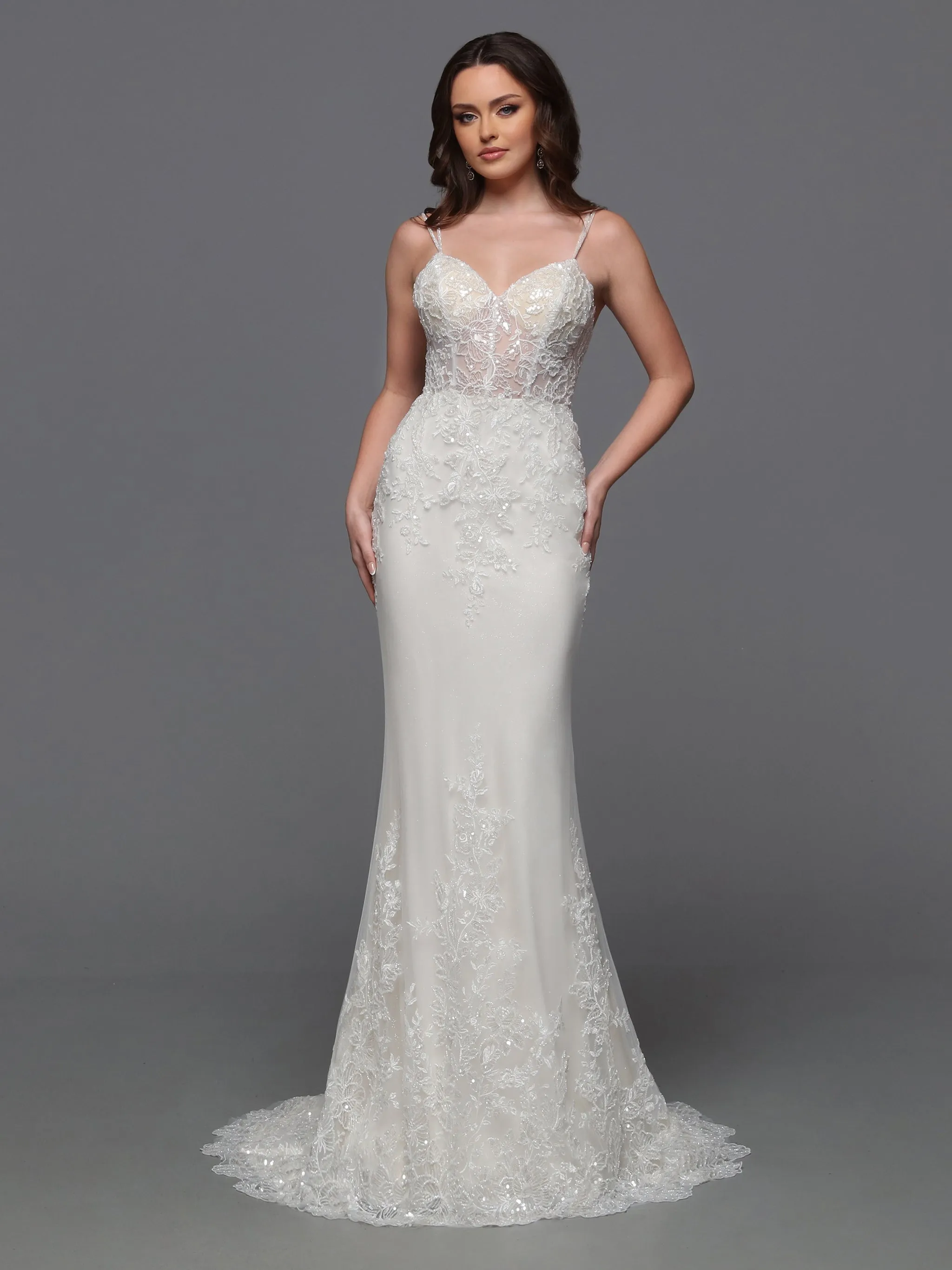 Davinci Bridal 50843 Sheer Beaded Wedding Dress Detachable Overskirt sequin Bridal Gown