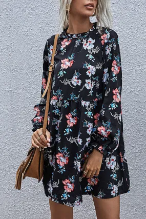 elveswallet Long Sleeve High Waist Loose Floral Dress