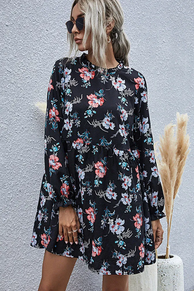 elveswallet Long Sleeve High Waist Loose Floral Dress