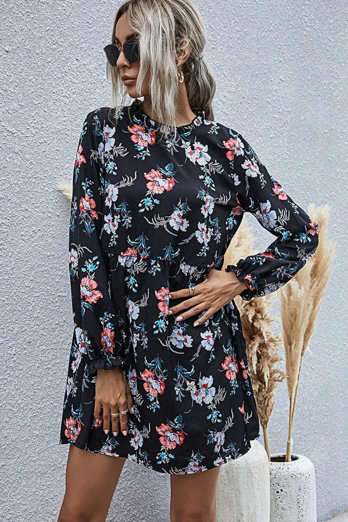 elveswallet Long Sleeve High Waist Loose Floral Dress