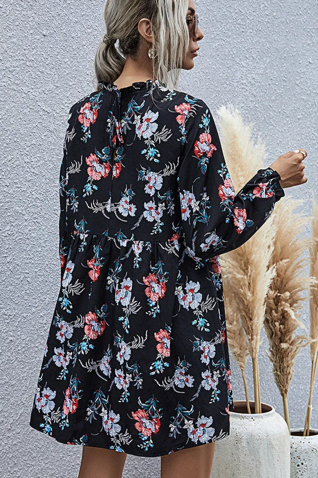 elveswallet Long Sleeve High Waist Loose Floral Dress
