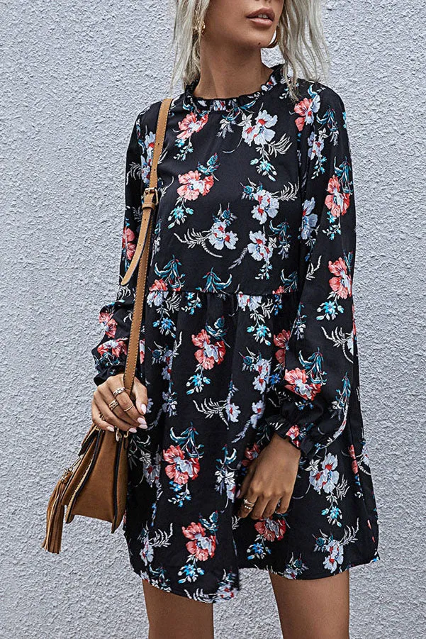 elveswallet Long Sleeve High Waist Loose Floral Dress