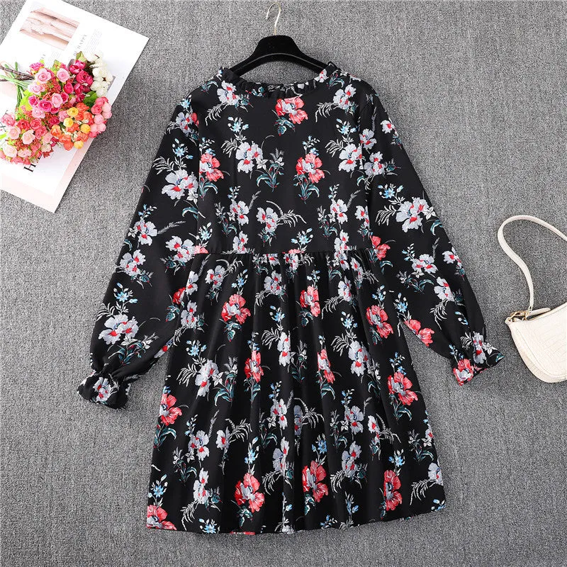elveswallet Long Sleeve High Waist Loose Floral Dress