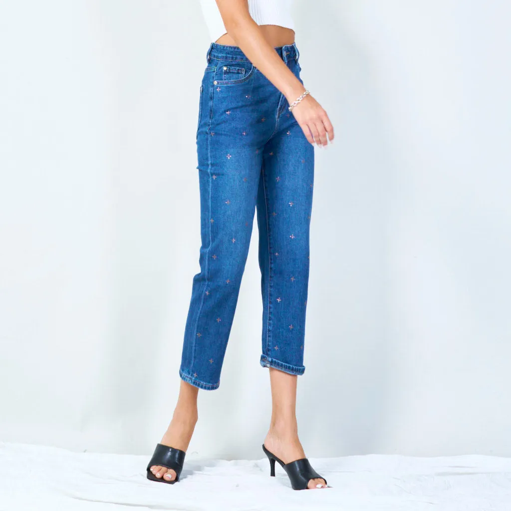 Embroidered high-waist jeans wholesale